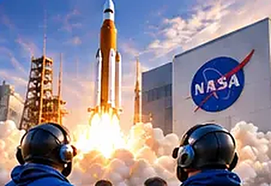 A rocket launching beside the NASA Kennedy Space Center