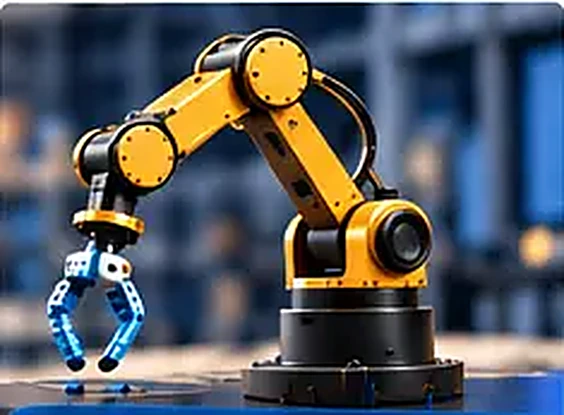 A robotic arm gripping a component